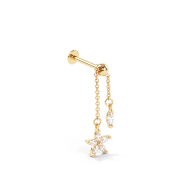 Labret em titânio com corrente amovível com flor grande