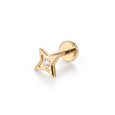 Labret em titânio com estrela de lados iguais