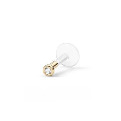 Labret com topo de ouro 14k e barra de PTFE