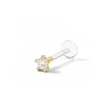 Labret de ouro 14 quilates com estrela de pedra e barra de PTFE