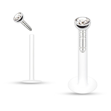 Labret de ptfe com várias pedras coloridas