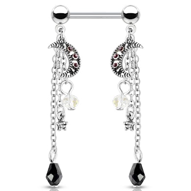 Mamilo piercing com pendente de estrelas e luas