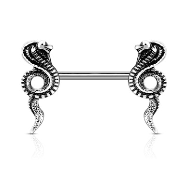 Mamilo piercing com cobras nas extremidades