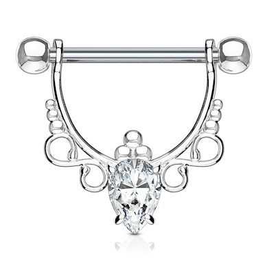 Escudo para mamilo com filigrana e pedra em forma de gota