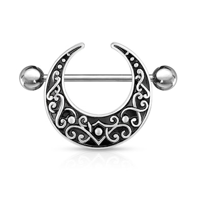 Mamillo piercing com filigrana de lua crescente