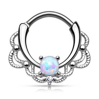 Septo piercing com pedra opala e desenho de corrente