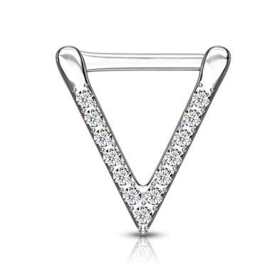 Septo piercing com forma triangular cravejada de pedra