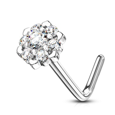 Nariz piercing de ouro 14 quilates com flor de lótus e brilhantes