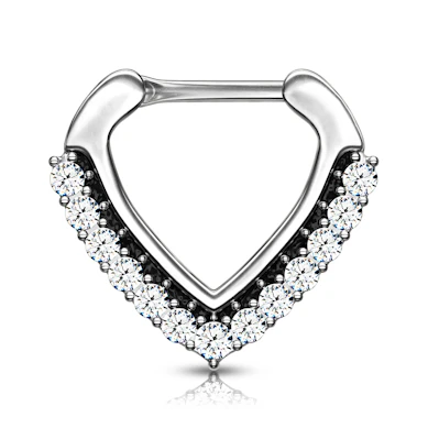 Septo piercing com forma de V cravejada de pedra macia
