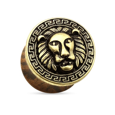Plug de madeira com cabeça de leão
