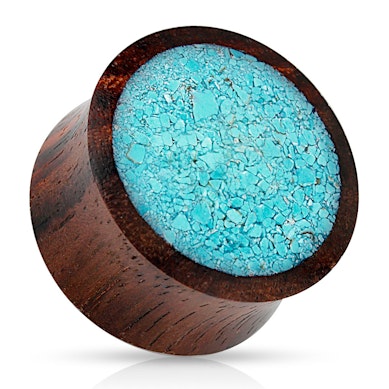 Plug de madeira com uma turquesa fragmentada