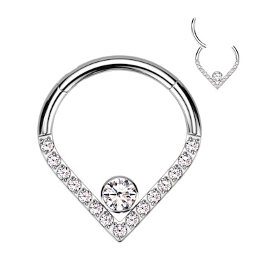 Argola articulada de titânio com pedras com vértice