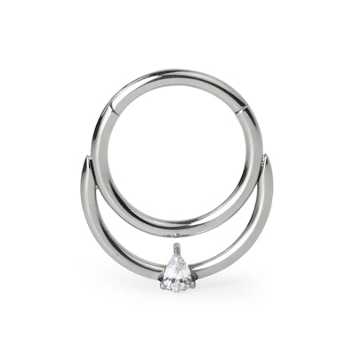Argola articulada em titânio com segunda argola e uma lágrima de pedra