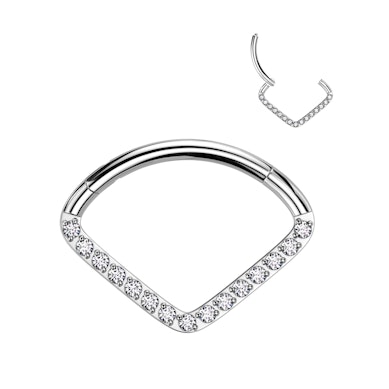 Argola em titânio com vértice e pedras delicadas
