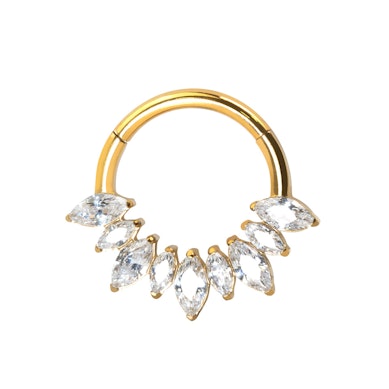 Argola articulada em titânio com pedras em corte marquesa