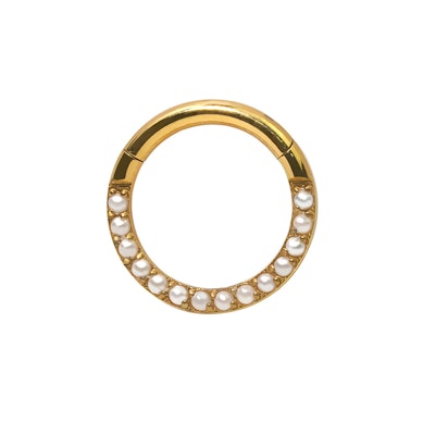 Argola em titânio com pérolas viradas para a frente