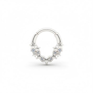 Argola virada para a frente com estrelas e pedras