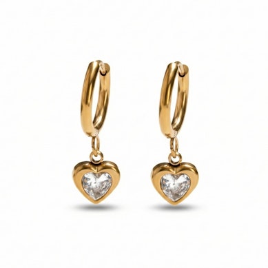 Par de argolas com coração pendente