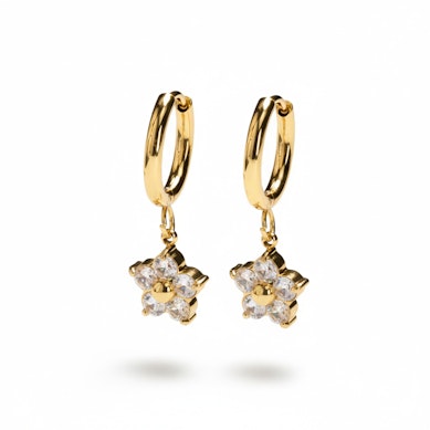 Par de argolas com flor pendente