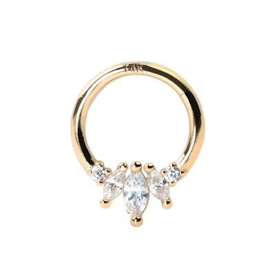 Argola com dobradiça em ouro 14 quilates e brilhantes corte marquise
