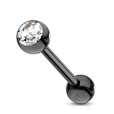 Barbell para a língua preto com pedra colorida