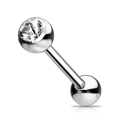 Língua piercing de titânio com pedra besel em várias cores