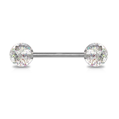 Língua Barbell de titânio com bolas de glitter