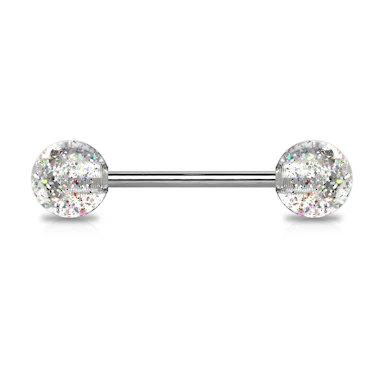 Língua Barbell de titânio com bolas de glitter