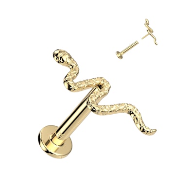 Labret de encaixe em ouro de 14k com serpente detalhada