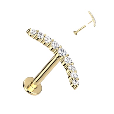 Labret de encaixe em ouro de 14k com arco de zircónias