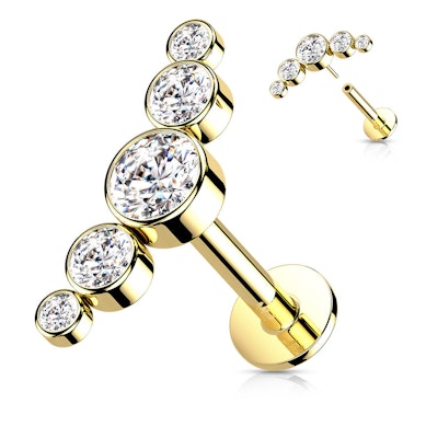 Labret de encaixe de ouro de 14 quilates com 5 pedras
