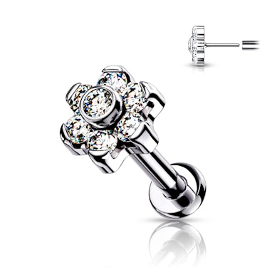 Labret de encaixe em titânio com flor de pedras