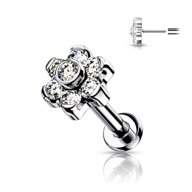 Labret de encaixe em titânio com flor de pedras
