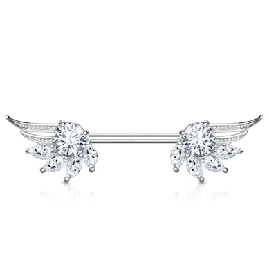 Barbell de mamilo com asas de anjo e pedras em forma de marquesa