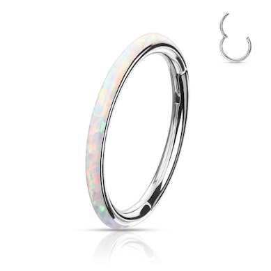 Argola de titânio articulada com opala à volta