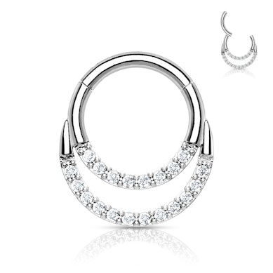 Argola articulada de titânio com duas filas de pedras