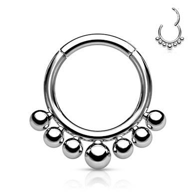 Argola de titânio com articulação e pequenas contas