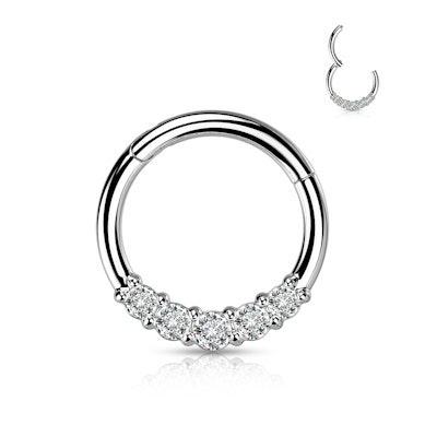 Argola articulada em aço cirúrgico com cinco pedras