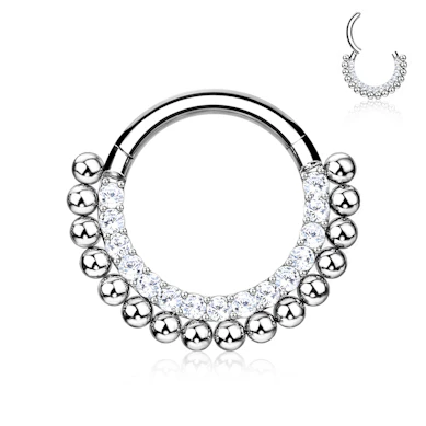Argola articulada em titânio com pedras e miçangas