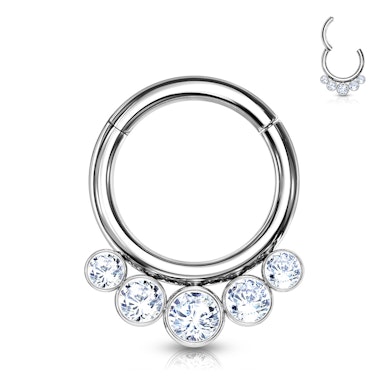 Argola articulada de titânio com cinco pedras