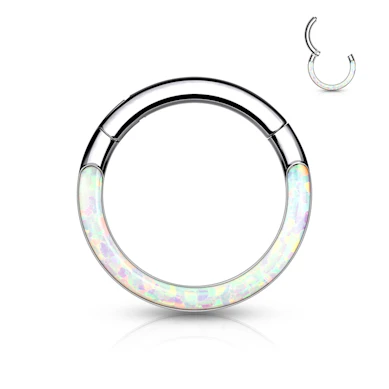 Argola de titânio com articulação e frente com opala