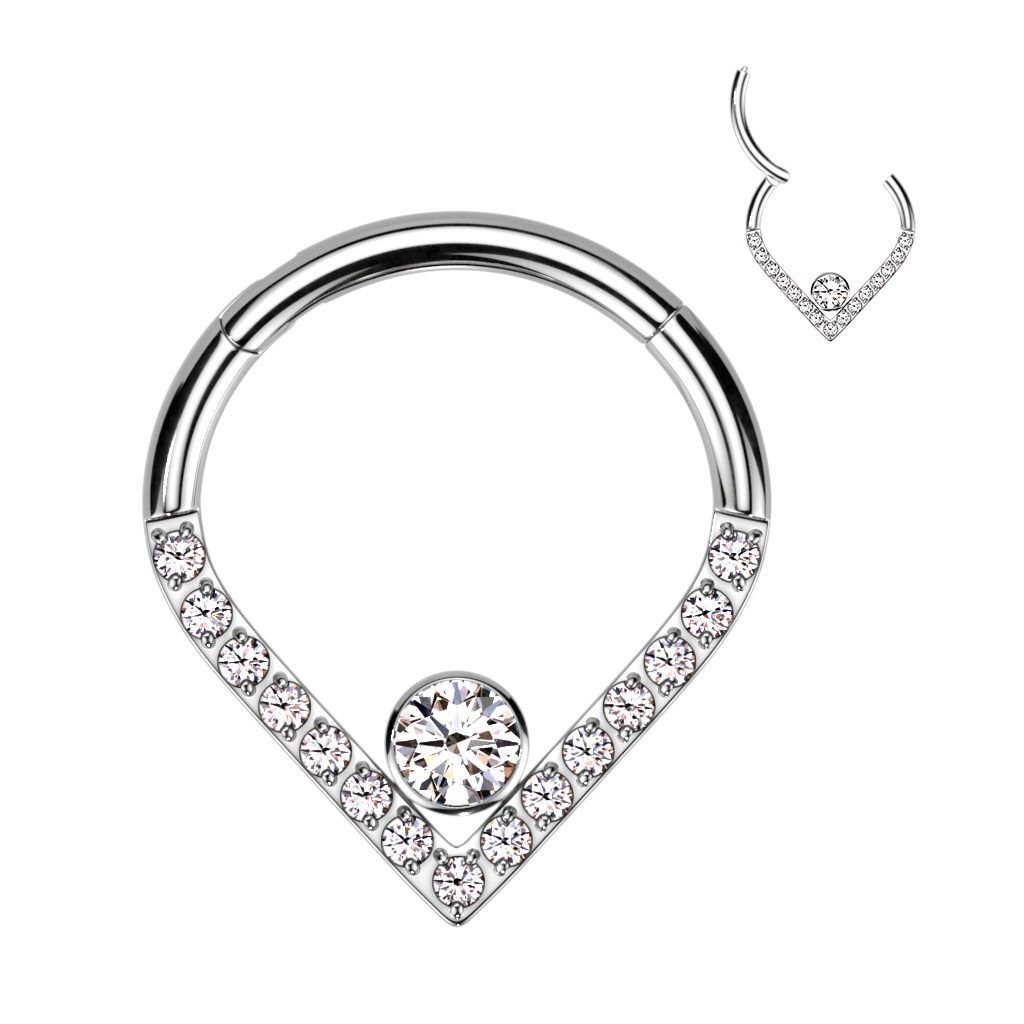 Argola articulada de titânio com pedras com vértice