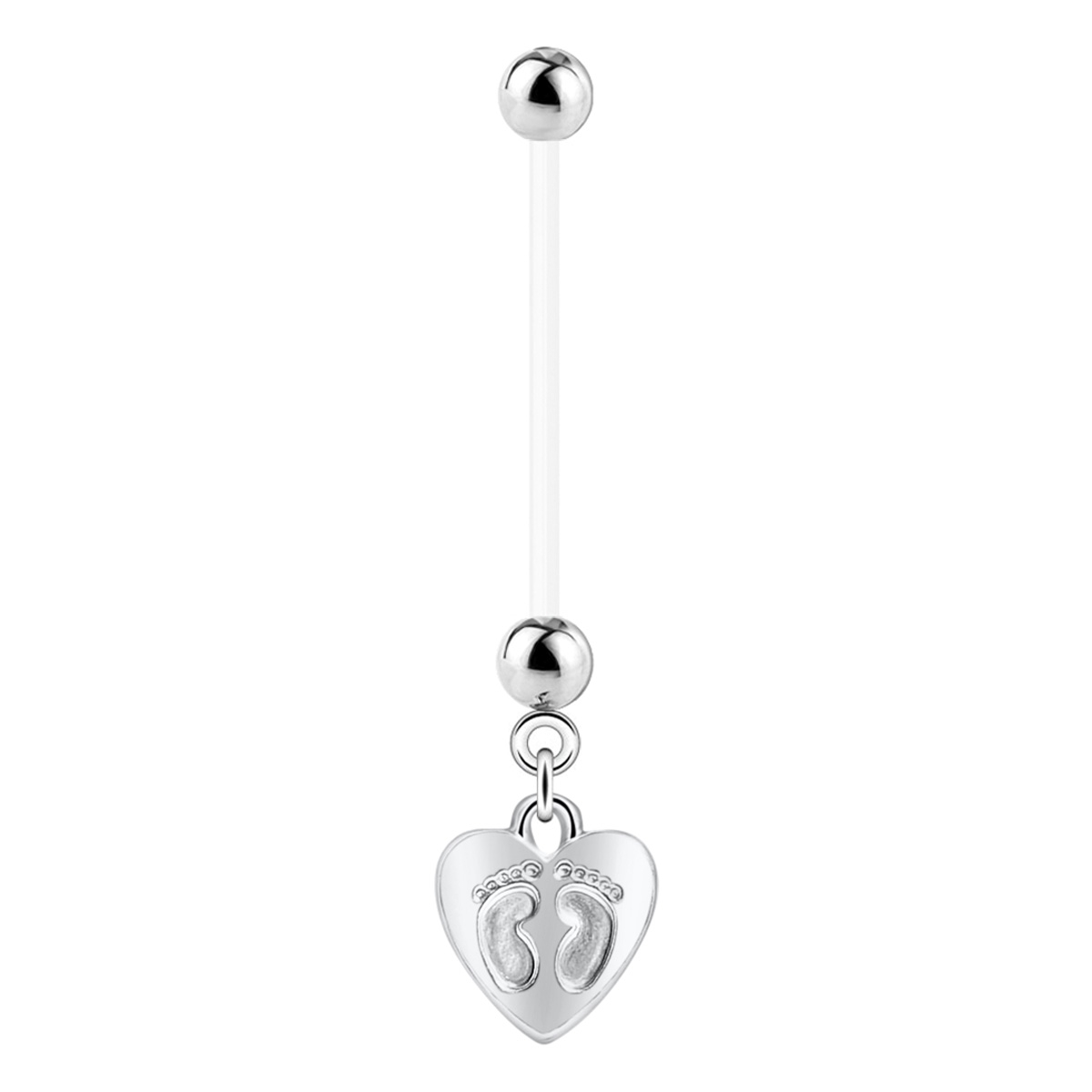 Umbigo piercing com pezinhos de bebé e coração para grávidas