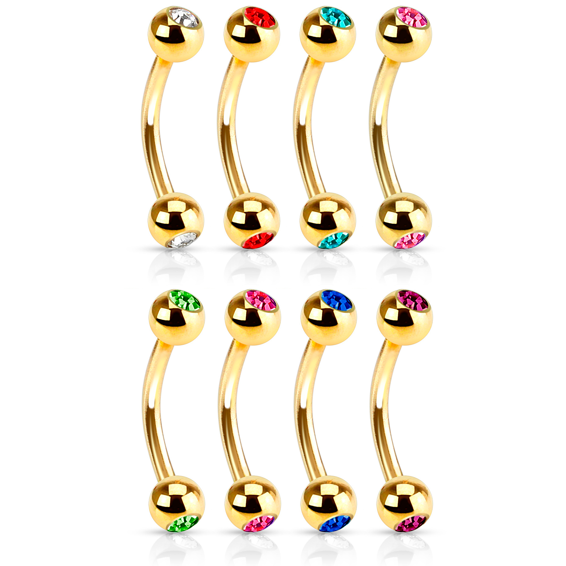 Barra curvada banhada a ouro com pedras
