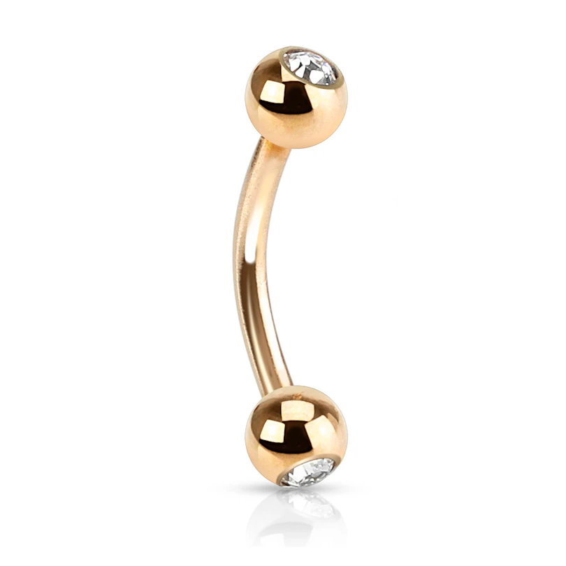 Barbell curvo revestido a ouro rosa com pedras embutidas