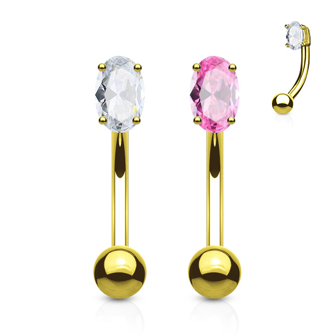 Barra curvada de ouro 14 quilates com uma pedra