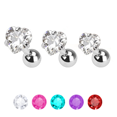 Conjunto para piercings na orelha com coração de pedra