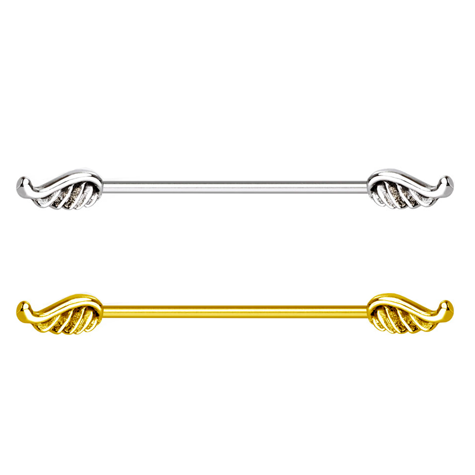 Barra industrial piercing com asas de anjo