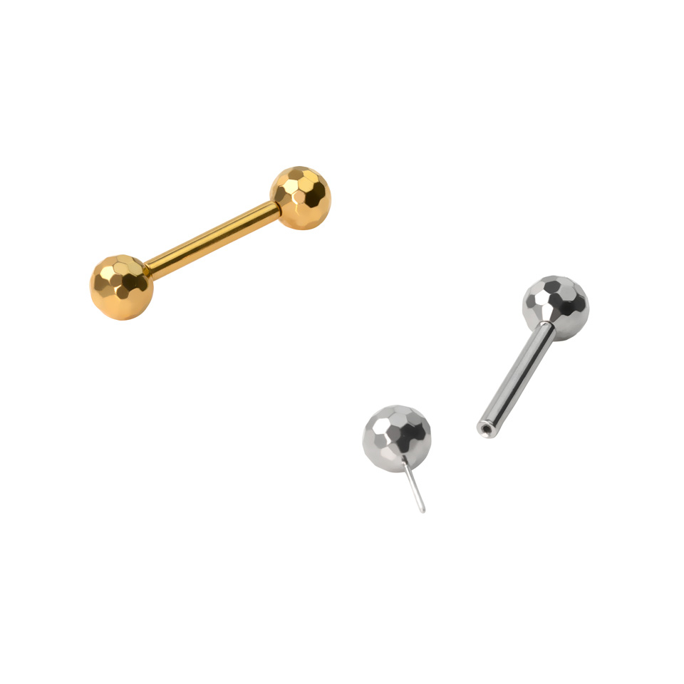 Barbell de encaixe em titânio com bolas de espelhos