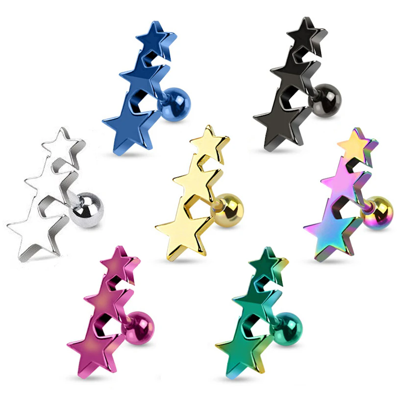 Joia para a orelha com fileira de três estrelas